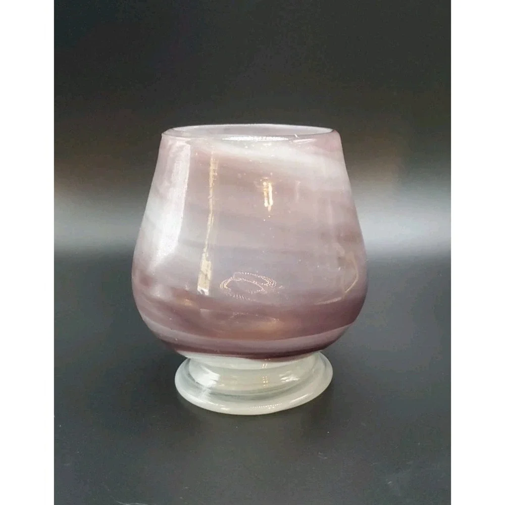 Blown Glass‎ Candle/Votive Holder Purple And Light Gray Swirls 4